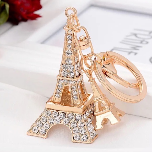 Gold and Silver Crystal Eiffel Tower Keychain Charm - Picture 3 of 16